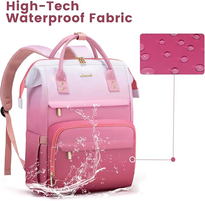 LOVEVOOK Gradient Laptop Backpack for Women,15.6 Inch Work Computer Bakcpack Purse Laptop Bag With Anti-Theft Pocket,Waterproof Carry on Teacher College Backpack for Travel,Pink-White