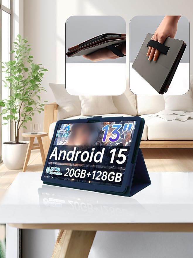 for TECLAST T65 13.4 Inch Android Tablet CaseBOVUGAC Folding Stand Protective Cover with Pencil Holder and Wrist StrapFull Protection Premium PUScratch Resistant(Black)