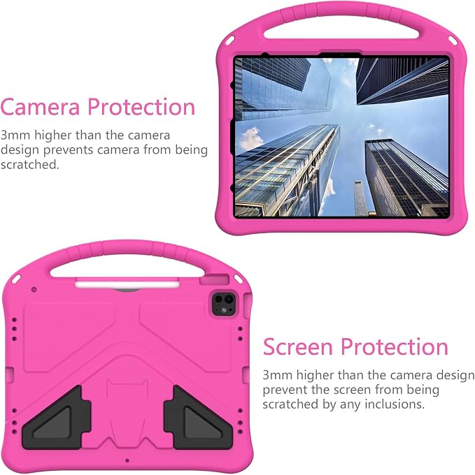 Kids Case for iPad Air 13 (2026/2025/2024) M4/M3/M2 &amp iPad Pro 13 2024 &amp iPad Pro 12.9 Cover 6th/5th/4th/3rd Gen (2022/2021/2020/2018) DIY Figures EVA Rubber Handle Stand Shockproof Bumper