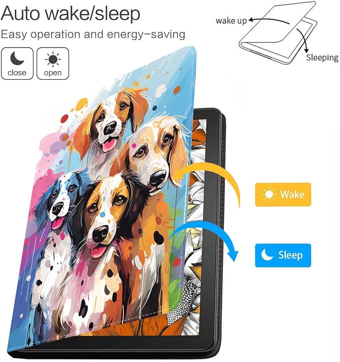 Case for Samsung Galaxy Tab A 8.0 2019 (SM-T290/T295/T297) Slim Lightweight PU Leather Stand Cover with Auto Wake/Sleep for Galaxy Tab A 8.0 Inch Abstract Watercolor Art Dogs