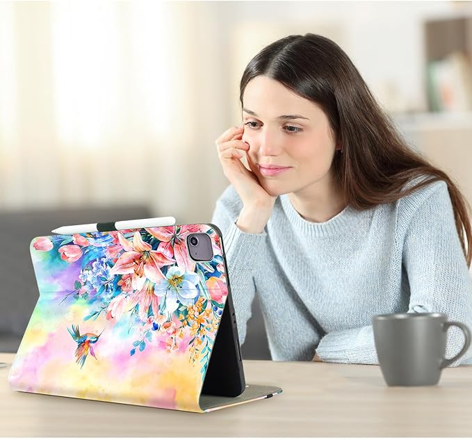 Vimorco for iPad Pro 11-inch Case M5/M4 2025/2024 for iPad Pro Case 11 Inch M5/M4 Pencil Holder/Hand Strap/Pocket/Screen Protection Band 3 Adjustable Angles Auto Sleep/Wake Beach Blue Ocean