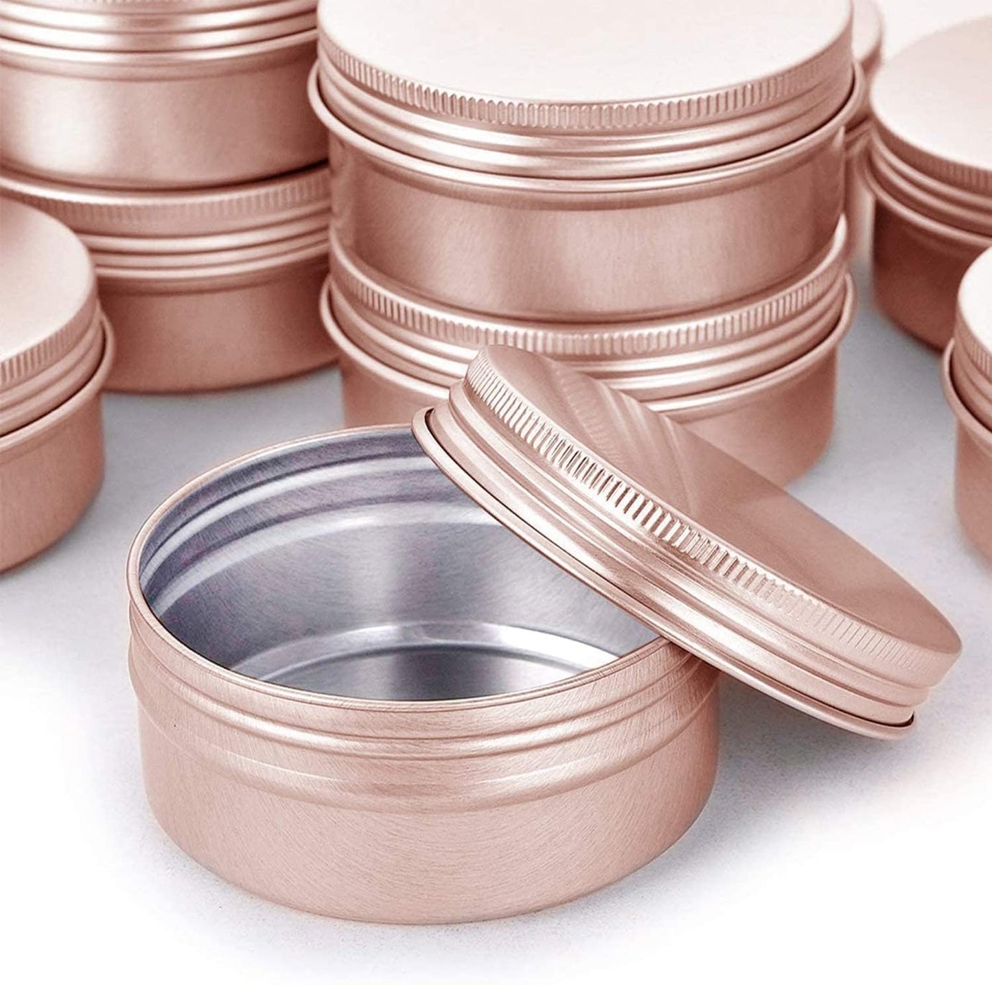 1 Ounce Aluminum Tin Jar with Screw Cap 30mL Tin Cans Refillable Containers for Cosmetic, Lip Balm, Cream, Lotion, Balms, Spices, Salve, Rose Gold 80 Pcs