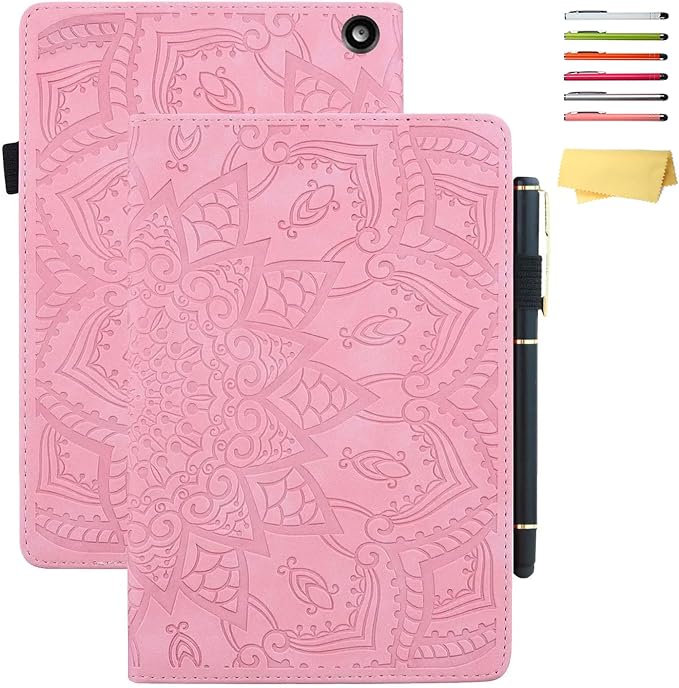 for Kindle Fire HD 8 Tablet (only Fits 10th Generation) &amp Fire HD 8 Plus 8 Case 2020 with Stand/Pencil Holder/Card Pocket/Elastic Band Embossed PU Leather Floral Cover Brown Peacock Flower