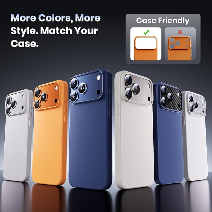 for iPhone 17 Pro Camera Lens Protector - 12FT Shatterproof | Military Grade Protection Strong Adsorption 9H+ Tempered Glass Camera Screen Full Protective Cover Case Friendly Black