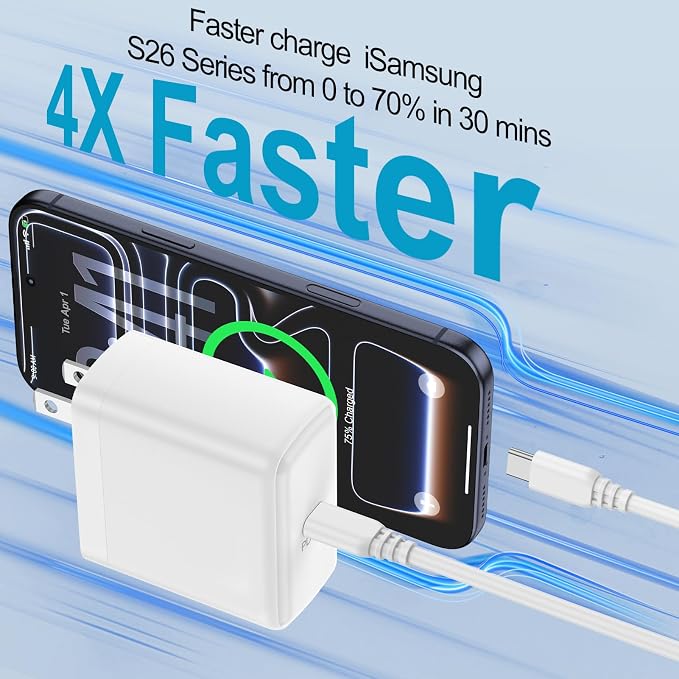 Type C Wall Charger 65W Super Fast Charging Block Wall Charger Cube Brick | Replacement for Samsung Galaxy S26 Ultra S26 S25 FE S24 Ultra A17 A16 A56 A15 Pixel 10a 10 9a 9 Pro iPhone 17e 17 16 Pro Ma