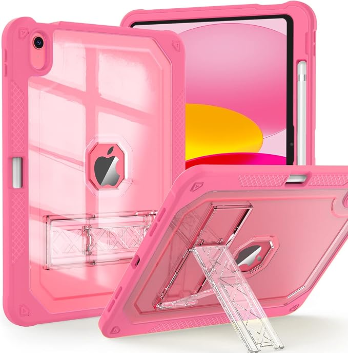 ZoneFoker Case for iPad 11-inch (A16) 2025 / iPad 10th Gen 10.9 inch 2022 Heavy Duty Shockproof Rugged Protective with Pencil Holder 11th / 10th Translucent Cover with Kickstand
