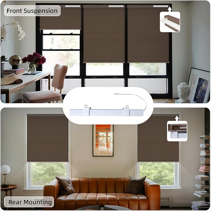 SmartWings Motorized Cellular Shades, Honeycomb Blinds Compatible with Zigbee/Alexa/Z-Wave/Homekit, Wireless Remote Control for Smart Home and Office in Customized Size,100% Blackout Coffee