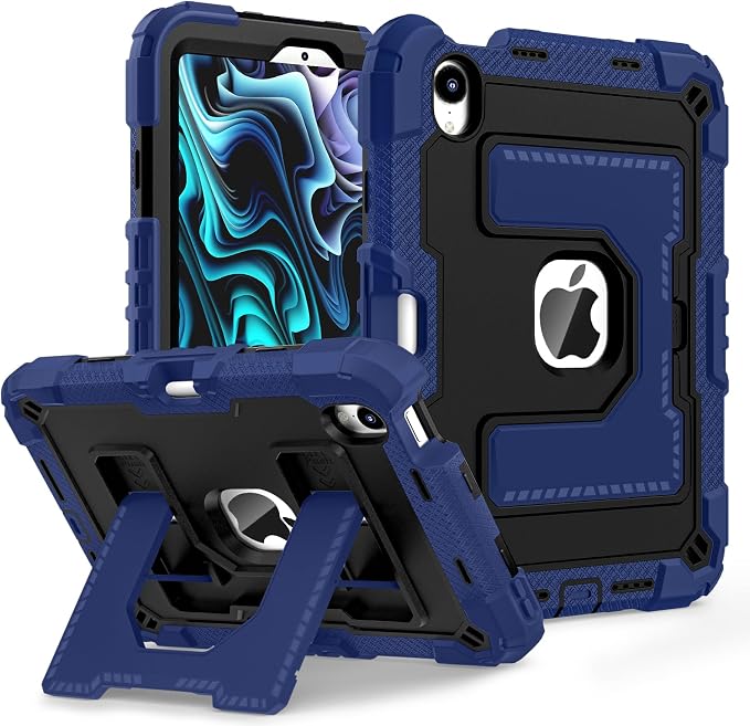 Kids Case Compatible with iPad mini 7 A17 pro 2024 Mini 6 8.3”Colorful Shockproof Case with Pencil Holder and Adjustable Big StandHandle Strap for iPad mini 6th 7th Gen