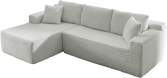 Modular Cloud Sectional Couch with L-Shape Chaise,Modern Upholstered Couches with Deep Seat,Corduroy Sponge Compressed Sofa for Living Room,No Assembly Required (Light Gray)