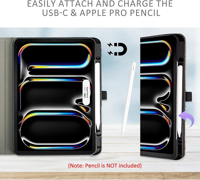 Case for iPad Air 13-inch M4/M3/M2 iPad Pro 12.9 6th/5th/4th/3rd Generation Case with Pencil Holder Multi-Angle Adjustable Stand Shockproof Pocket/Hand Strap/Auto Wake Sleep Sunflowers Butterfly
