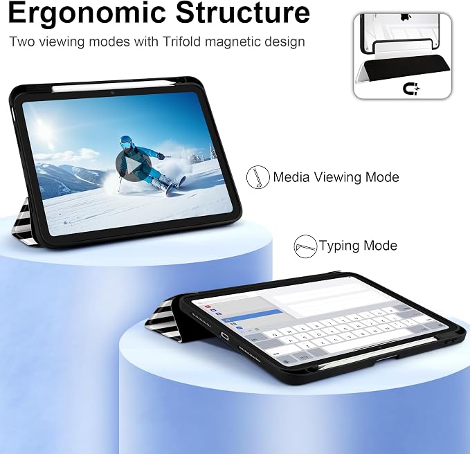 DONGKE for iPad Pro 11-Inch Case (M5 2025 / M4 2024) 6th/5th Generation [Auto Sleep/Wake &amp Pencil Pro Holder] Clear Acrylic Back Smart Trifold Stand Cover Bear &amp Cherry
