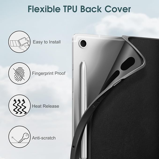Fintie Slim TPU Case for Samsung Galaxy Tab S10 Lite/S10 FE/S9 FE 5G 10.9 | Tri-Fold Viewing Stand Full Protection S Pen Holder Auto Sleep Wake Black
