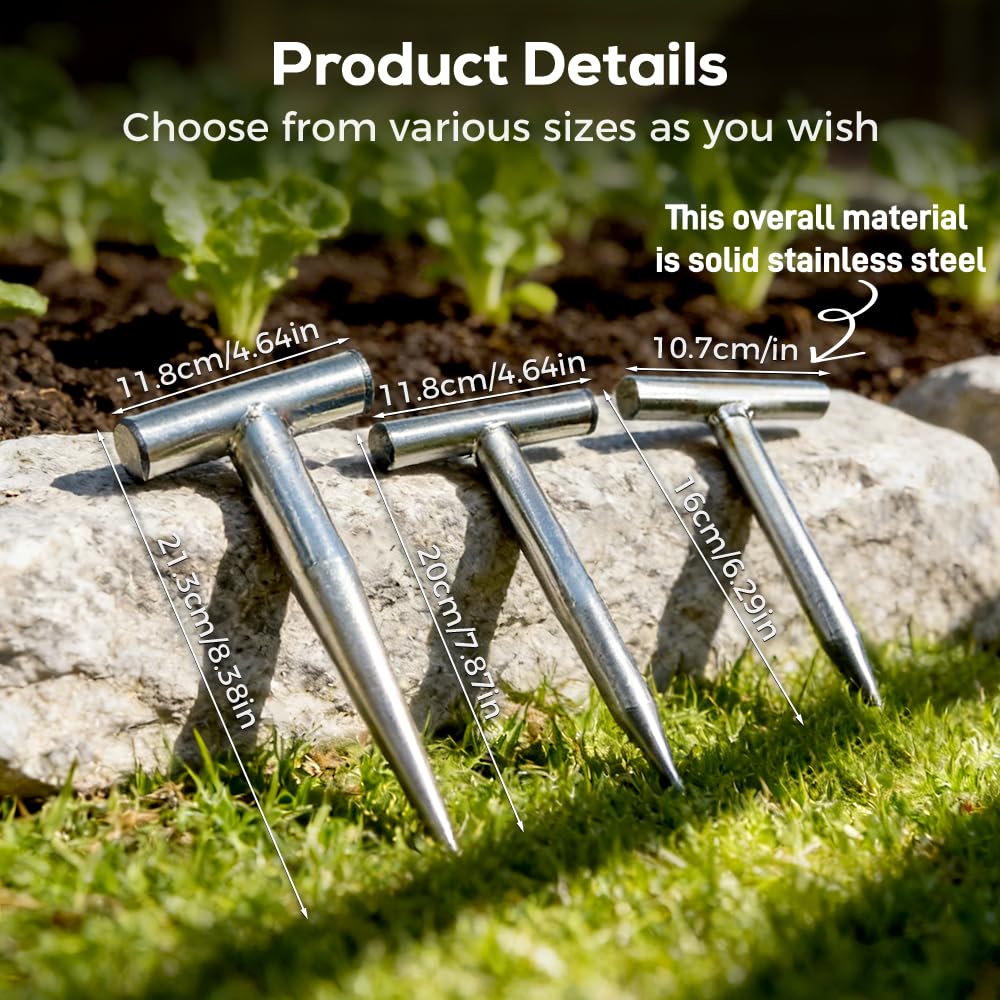 VLZLQ Plant Hole Digger for Planting, 2026 New T Wooden Handle, Seed Planter Tool for Plant Labels, for Self Watering Stakes, Hand Held Bulb Planter for Tulip Daffodil Crocus Garden Tool (M Hollow)