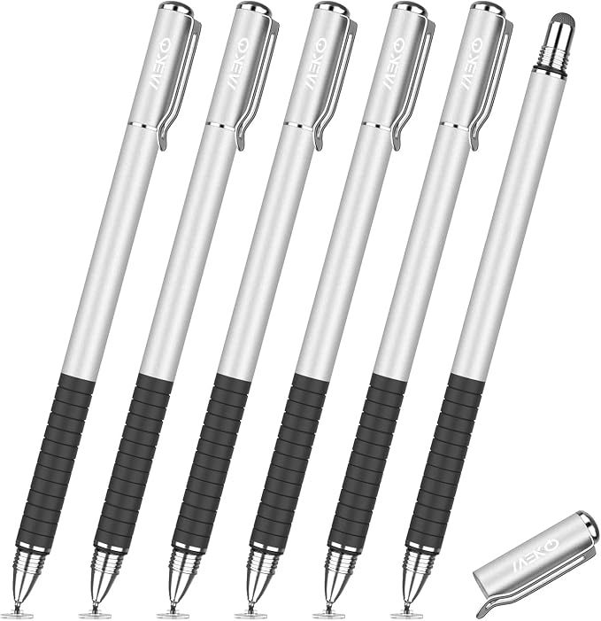 MEKO Stylus Pen for Touchscreen 2-in-1 Universal Stylus 6Pcs | MEKO 1st Gen Stylus Fiber &amp Disc Tips High Precision Work for iPad iPhone Android Tablets All Touch Screens-Black