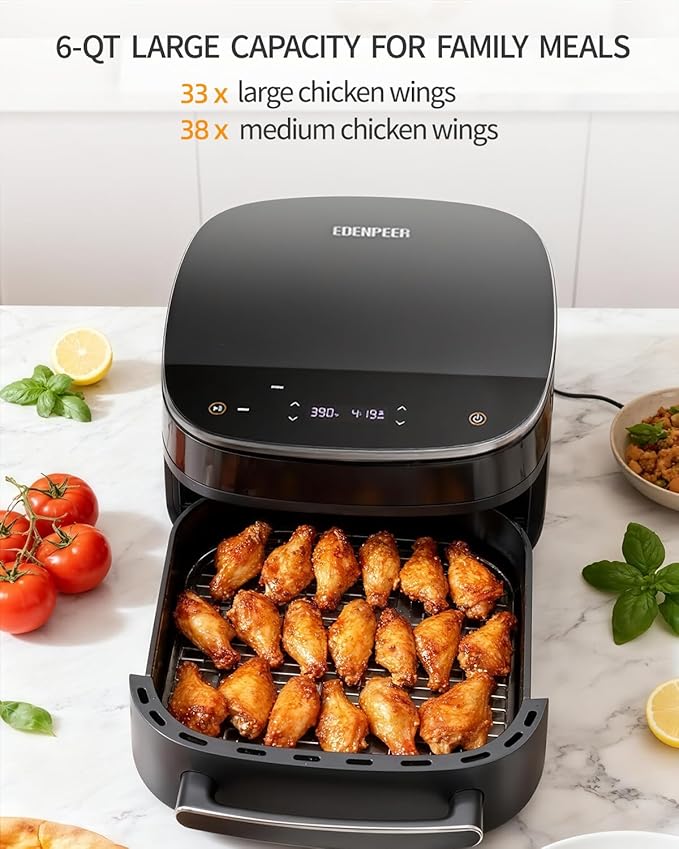 6QT Large Air Fryer, 11-in-1 Air Fryer Top & Bottom Heating, No Flip Needed