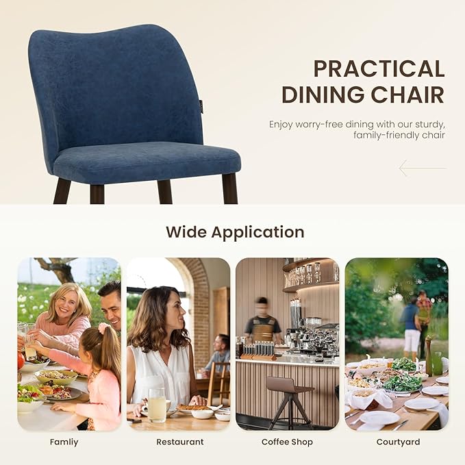 Wooden Dining Chairs Set of 4, Upholstered Kitchen Dining Room Chair, Modern Farmhouse Dinner Chair for Restaurant & Cafe, Blue
