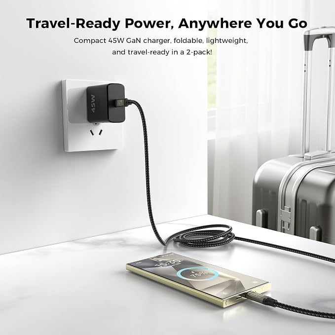 TANSEY 45W USB C Fast Charger with 6.6FT Braided Nylon Cable PD 3.0 Charger Block Compatible with iPhone 16/15 Series iPad AirPods Pro 2 &amp Samsung S24