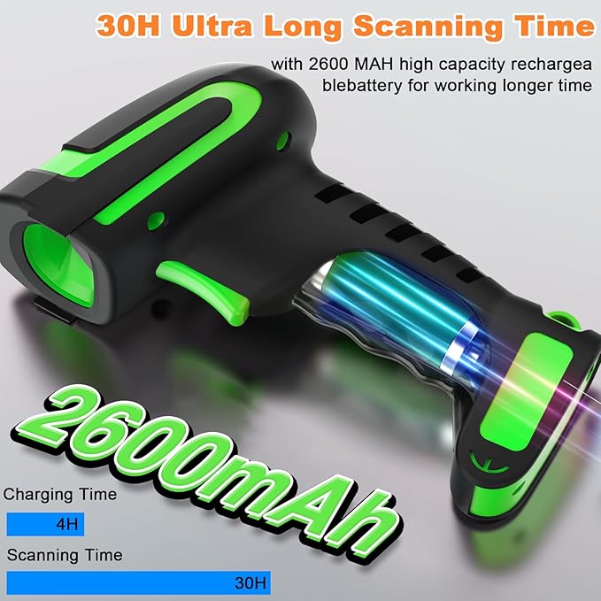 Symcode 2D Screen Barcode Scanner Wireless with Charging Stand,2 in 1 Wireless 433Mhz and Bluetooth 2600mAh 1D 2D Bar Code Scanner with Charging Stand for Store, POS, CPU, iPhone, Android