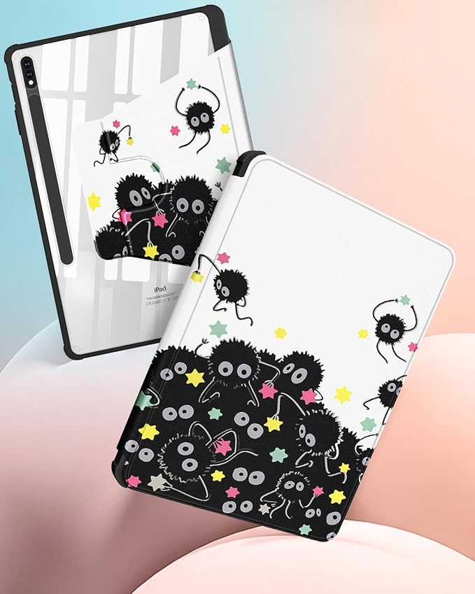 Wazzasoft for Samsung Galaxy Tab S7/S7 Plus/S8 Plus Case - 12.4 Inch Folio Cover with Pencil Holder - Women/Girl Cute Girly Black Flower Unique Design - Rotating Tablet Case