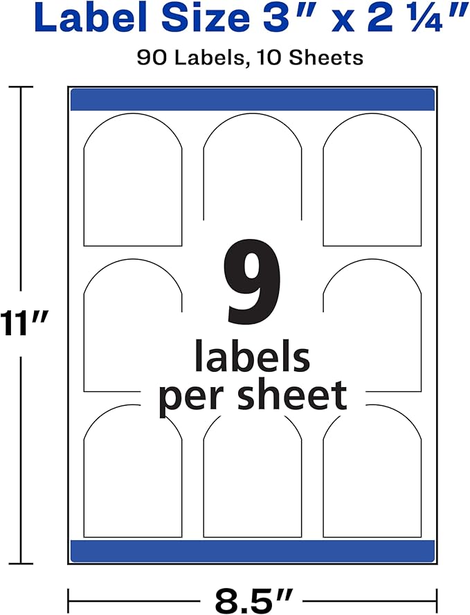 Avery Arched Labels with Sure Feed for Laser Printers, Water Resistant, 3" x 2.25", 90 Labels (22809)