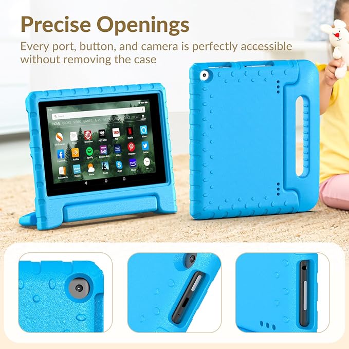 Kids Case for Kindle Fire HD 8 Tablet Case (8th/7th/6th) Shockproof Blue | 2018/2017/2016 Release Lightweight EVA Handle Stand Full Protection For Kids Daily Use