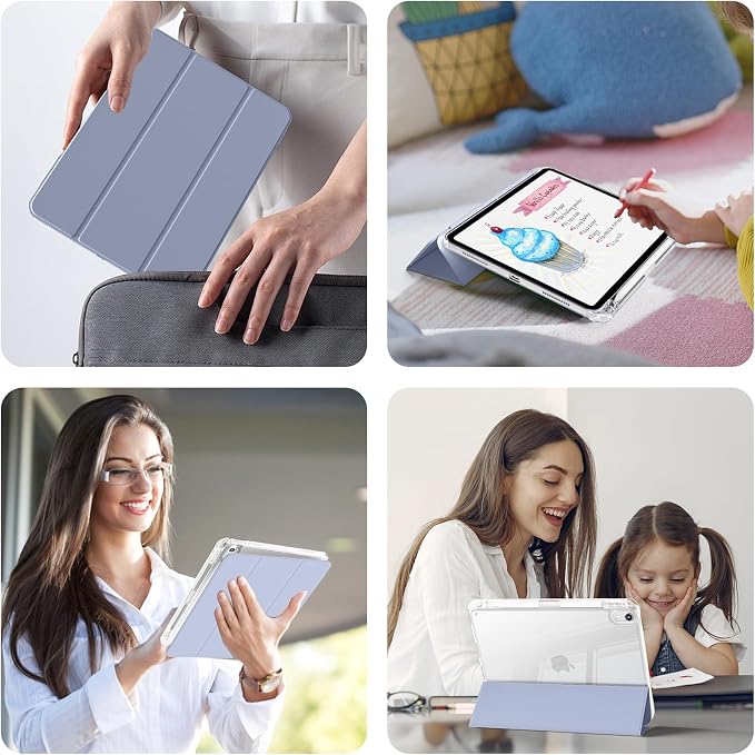 Case for iPad Air 11 Inch M4/M3/M2 Air 5th/4th Gen 10.9 Black | Pencil Holder Slim Trifold Stand Cover Clear Hard Back Shell Auto Sleep/Wake