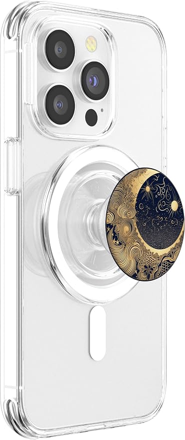 Golden Blue Crescent Moon Celestial Aesthetic Chic Boho PopSockets Adhesive PopGrip