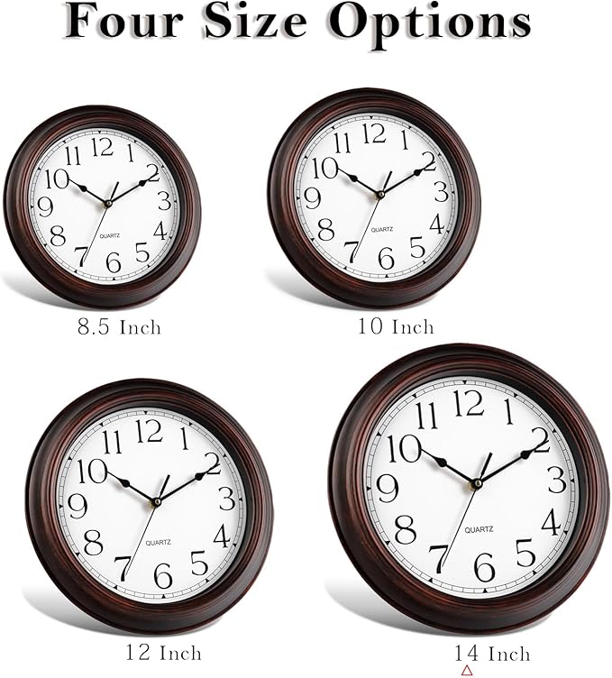 KECYET 14 Inch Wall Clocks Battery Operated Silent Non-Ticking Wall Clock Vintage Retro Rustic Style Decorative for Living Room Kitchen Farmhouse (Bronze)