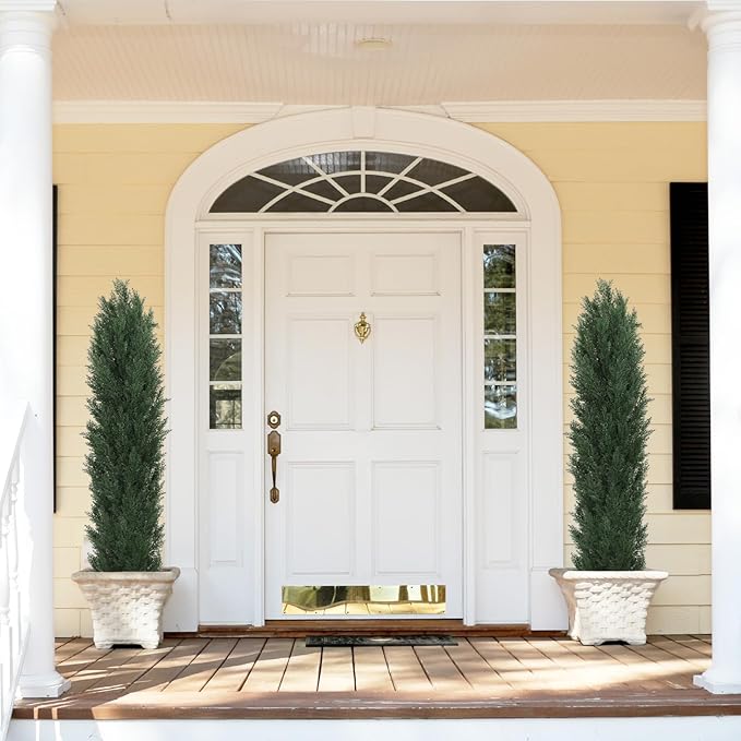 THE BLOOM TIMES 6ft Topiary Trees Artificial Outdoor Set of 2, UV Resistant Faux Cedar Pine Cypress Bushes & Shrubs, Fake Plants for Front Porch Outside Planter Patio Christmas Decor 6 Foot Tall