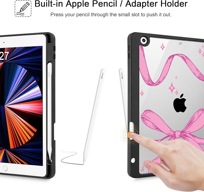 Tuiklol for iPad 10.2 inch 9th / 8th / 7th Gen 2021 2020 2019 Release Case | Built in Pencil Holder - TPU Protection Trifold Stand Stand Clear Back Tablet Cover With Auto Wake/Sleep Blue berries