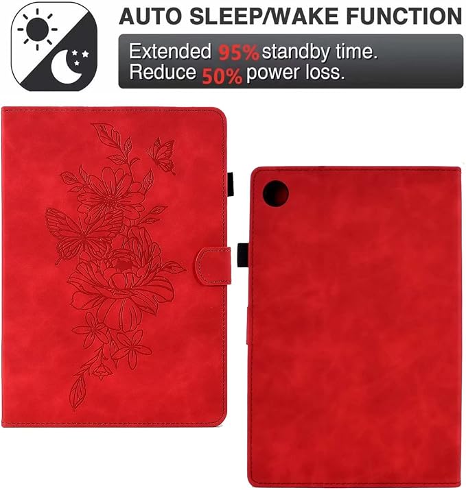 Case for Samsung Galaxy Tab A9 8.7 Inch 2023 (SM-X110/X115/X117) Suede Embossed Flower Flip Stand Protective Shell with Pen Holder &amp Card Slot No Smart Auto Wake/Sleep Function Brown