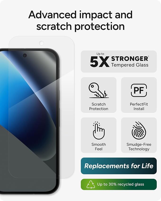 ZAGG Glass Elite Google Pixel 10a Screen Protector - 5x Stronger Aluminosilicate Protection Tempered Glass ClearPrint Technology Easy Install Case Friendly Sustainable Recycled Materials