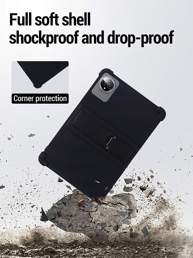 for Raemond K80 (10 Inch) Android 15 Tablet Protective case Shockproof Lightweight Silicone Protective Cover with Stand Child-Friendly Protection Easy to Clean Design Black.
