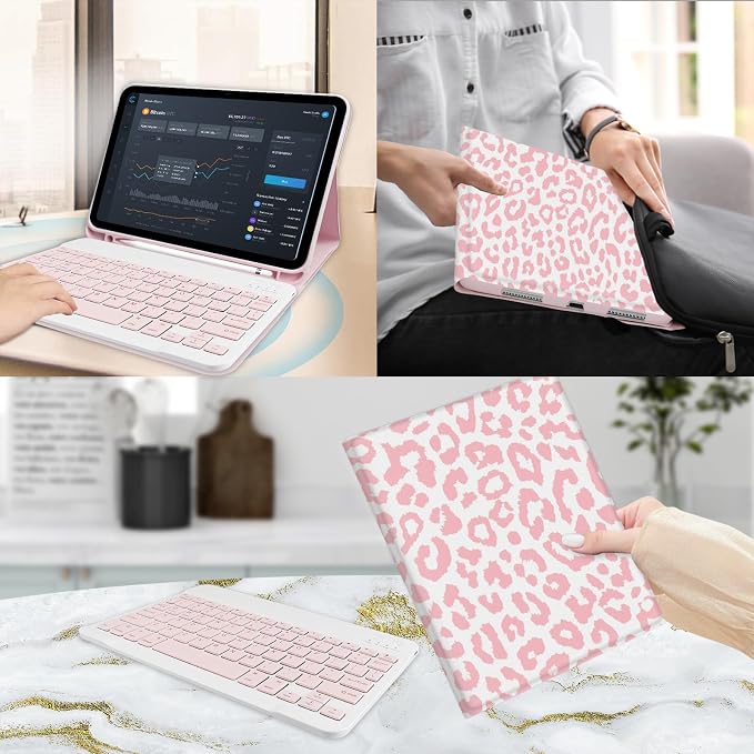 for Bluetooth Keyboard for iPad 10th Gen 10.9 inch (2022) case (A16) 11th / 10th Gen Case 11'' (2025) with 7-Color Backlights Pencil Holder Detachable Rechargeable - Black Cow