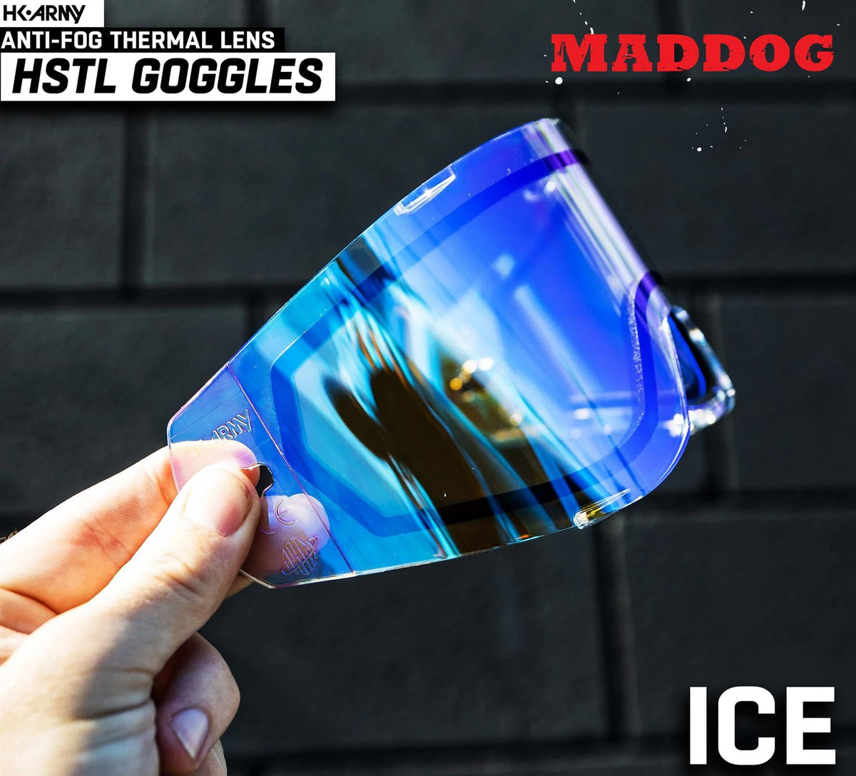 Maddog HK Army HSTL Paintball Airsoft Mask Goggle System | Replaceable Thermal Dual-Pane Anti Fog Lens | Adjustable Full-Face Safety Certified Protection - Black with Ice Lens