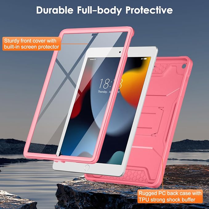 DTTO Case for for iPad 9th/8th/7th Generation 10.2-inch Black | Durable Shockproof Protective Cover Built-in Screen Protector &amp Kickstand Corner Protection