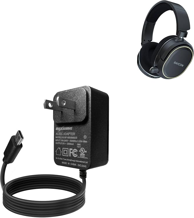 BoxWave Charger Compatible with Raycon Gaming Headphones - Wall Charger Direct (15W) Rapid Charge Your Device with Built-in 3ft Cable