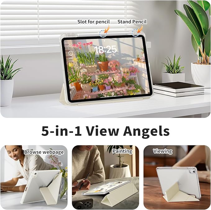 Clear Case for New iPad Pro 11 Inch Case M5/M4 2025/2024 (6th/5th Generation) Slim Shockproof TPU Cover with Pencil Holder Multi-Angle Stand &amp Auto Wake/Sleep (Black)