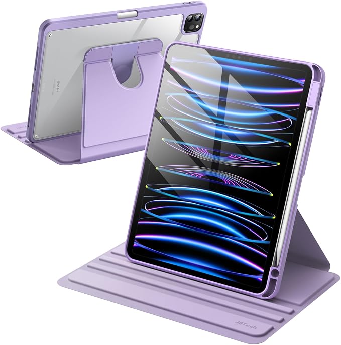 JETech Rotating Case Cover for iPad Pro 11 4/3 Black | For 2022/2021 Model 360° Rotation Stand Clear Back Design Auto Wake/Sleep Pencil Holder Full Protection