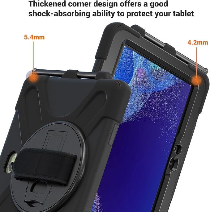 DreamerX for Samsung Galaxy Tab Active5 Pro 2025/Active 4 PRO/Active PRO 10.1 Case Heavy Duty Rugged Shockproof Drop Protection Cover with 360 Rotating Stand Handle Hand Strap Shoulder Strap Black