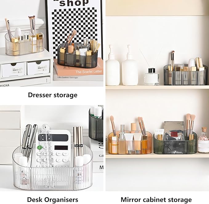 DASITON Large Capacity Makeup Brush Holder,5 Slot Makeup Brush Holder,Vintage striped Make Up Brush Holder,for Vanity Decor,Bathroom Countertops,Desk Storage Container,Cosmetic Display cases(Green)