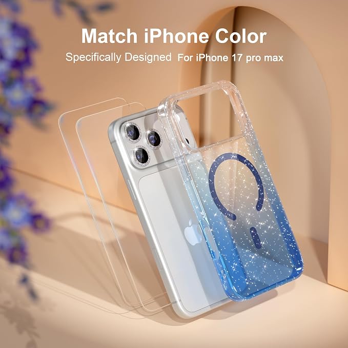 Choiche for iPhone 15 Pro Max Case Compatible with MagSafe Glitter Black | Women Girly Cute Glitter Sparkly Magnetic Phone Case with Diamond Camera Lens Protectors Military-Grade Drop Protection 6.7
