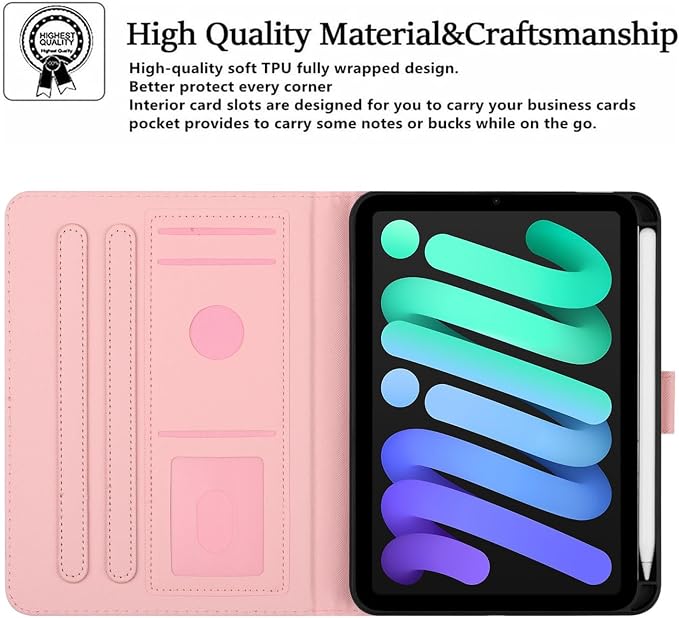 Case for iPad mini 7 A17 Pro &amp iPad mini 6 (2024/2021) Built-in Pencil Holder Premium PU Leather Folio Stand Smart Protective Cover Multi-Viewing Angles and Auto Wake/Sleep - Beach