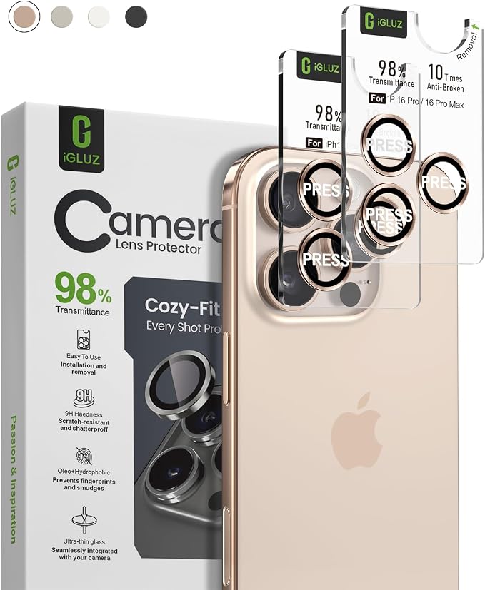 iGluz 2 Pack Anti-Reflection Camera Lens Protector for iPhone 17/16/16 Plus [98% Transmittance][1-Step Installation][Strong Adsorption] 9H Shatterproof Tempered Glass-Black