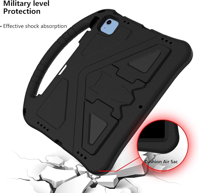 Dteck Kids Case for iPad 10.2 - Shockproof Rugged EVA Handle Stand Child Proof Case for iPad 9/8/7 Generation Black