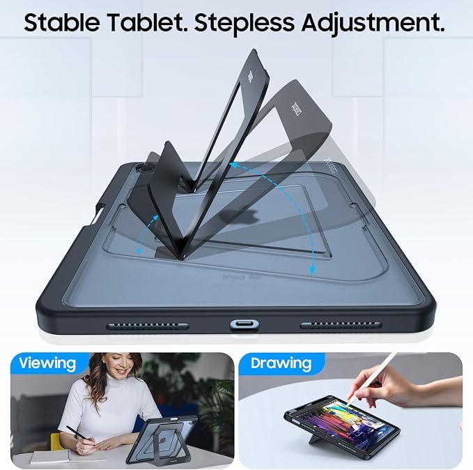 Fintie Shockproof Case for iPad Air 11-inch &amp iPad Air 5th/4th Gen 10.9 in | Slim Frosted Hard Back Cover Multi-Angle Viewing Built-in Kickstand &amp Pencil Holder Anti-Scratch Black