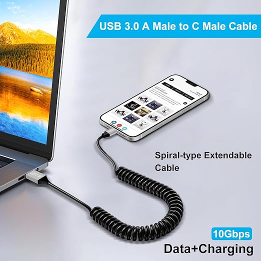 Coiled USB A to B Printer Cable Coiled USB 3.0 Printer Cable Super Speed 5Gbps for Scanner External Hard Drives Multifunction Printers (Type A 1 m)