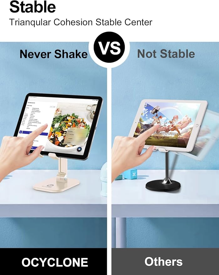 OCYCLONE Phone Stand Adjustable Height and Angle Foldable Cell Phone Stand Holder for Desk Taller iPhone Stand Compatible with 4.7-13 Smartphones iPad Tablet Beige