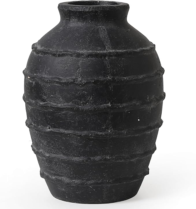 Kokrose Black Terracotta Vase, Black Vases Home Decor for Centerpieces, Large Vintage Rustic Flower Vase for Home Decor, Pottery Ceramic Vases, Table Top Fireplace Mantel Decor