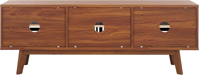 SAFAVIEH ESMA TV Stand for up to 65" Flatscreen – Walnut Brown, Sliding Doors with Interior Storage, Entertainment Media Console (MED9640A)